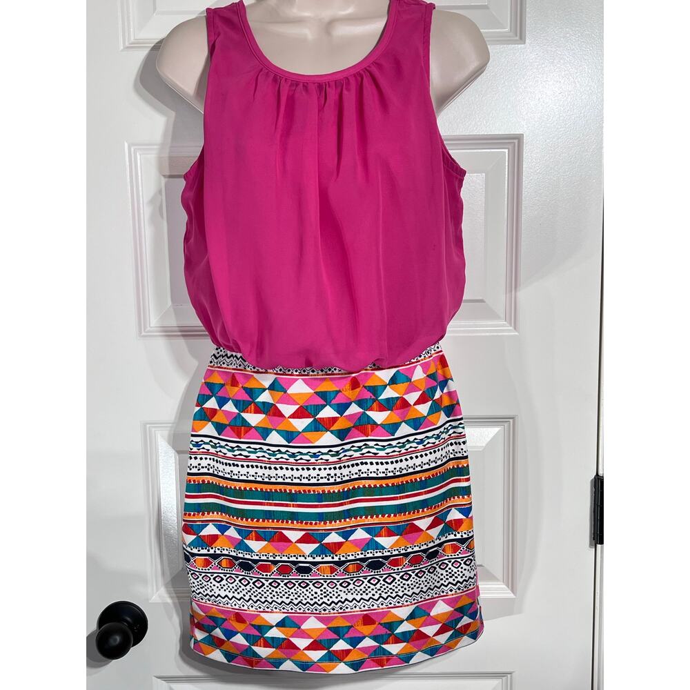 Ruby Rox Pink with Geometric Print Dress, Women's Size M